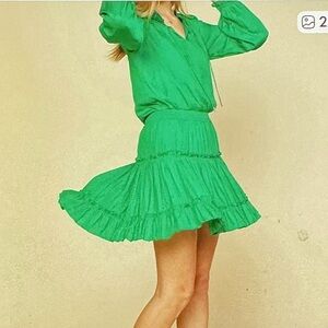 Skies Are Blue Vibrant Green Ruffled Mini Dress